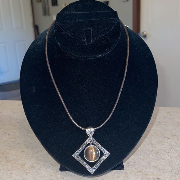 Lia Sophia Jewelry - Round tiger eyes stone with squad pendant necklace by Lia Sophia, vintage